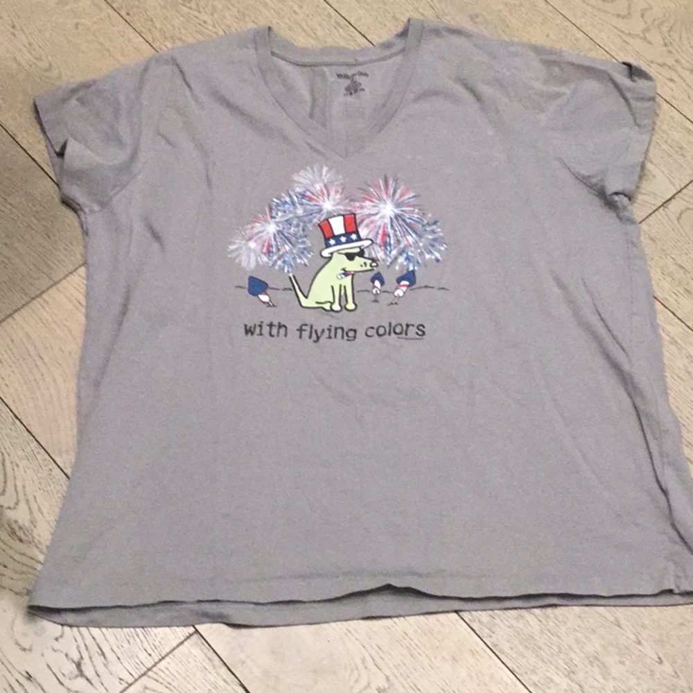 Woman’s Teddy the Dog grey patriotic tee shirt. Size2(18-29).Perfect for the 4th